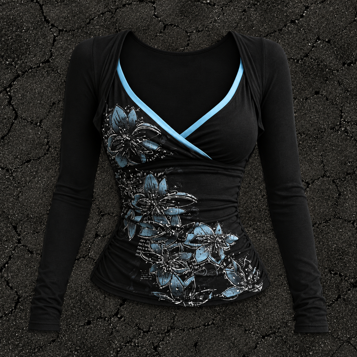 Blue Flower Sleeved Top