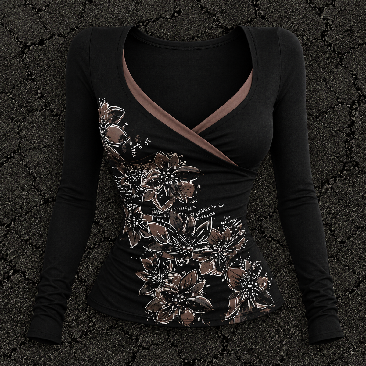 Mocha Flower Sleeved Top