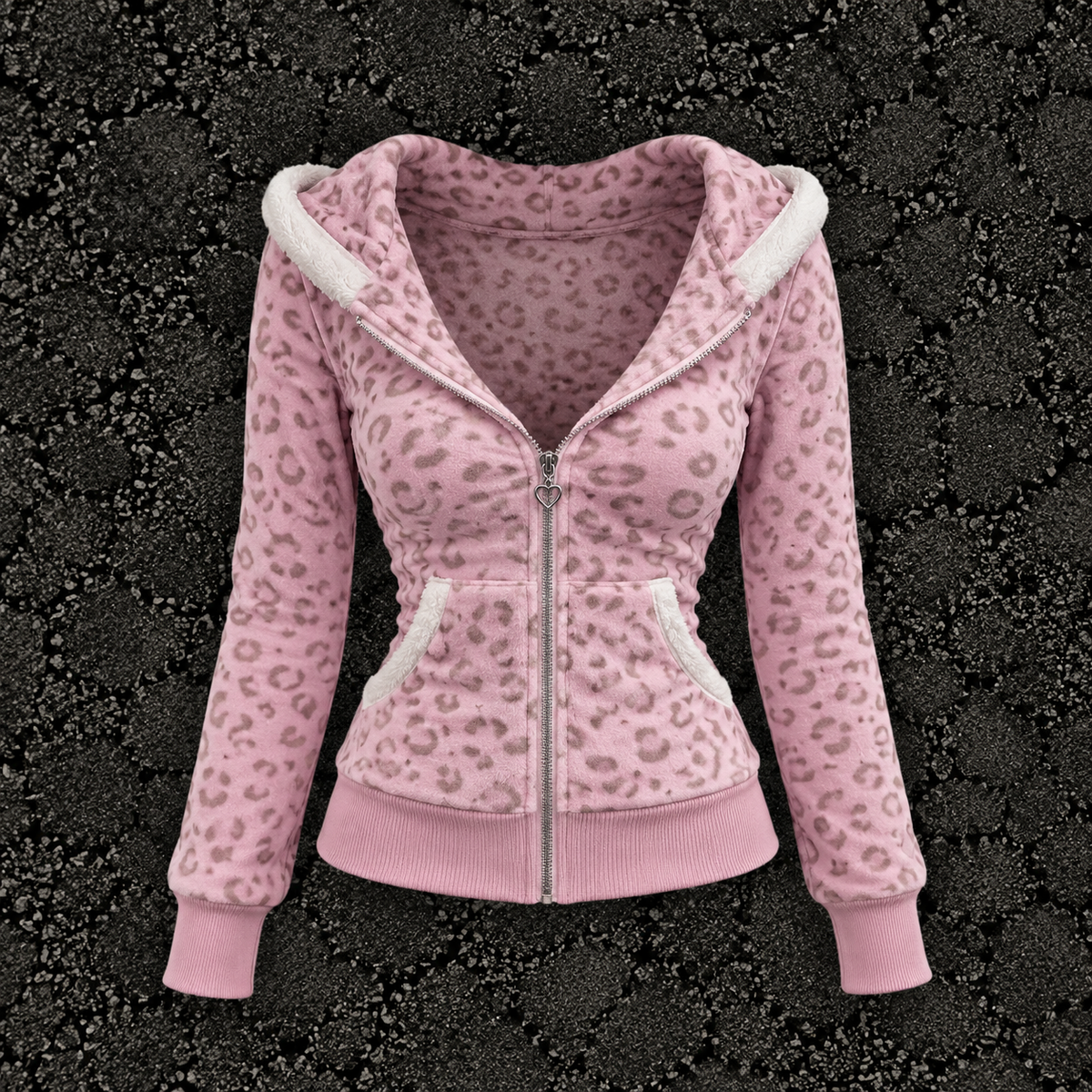 Baby Pink Lepoard Zip Hoodie