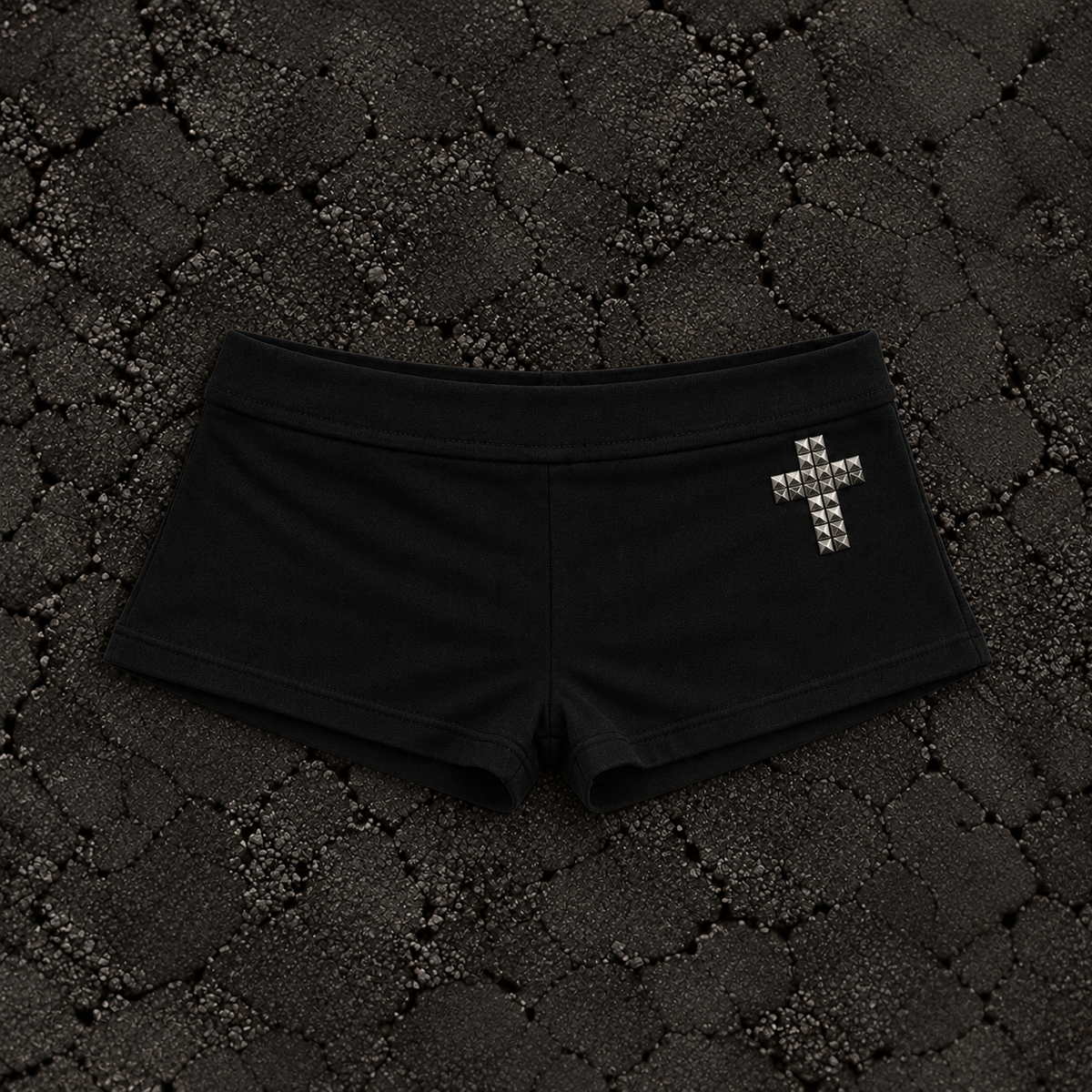 Black Nail Print Mini Shorts