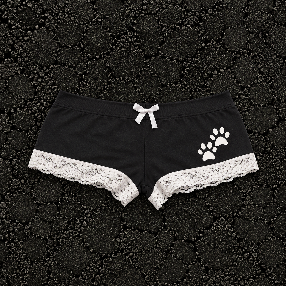 Paw Print Black Lace and Bow Shorts