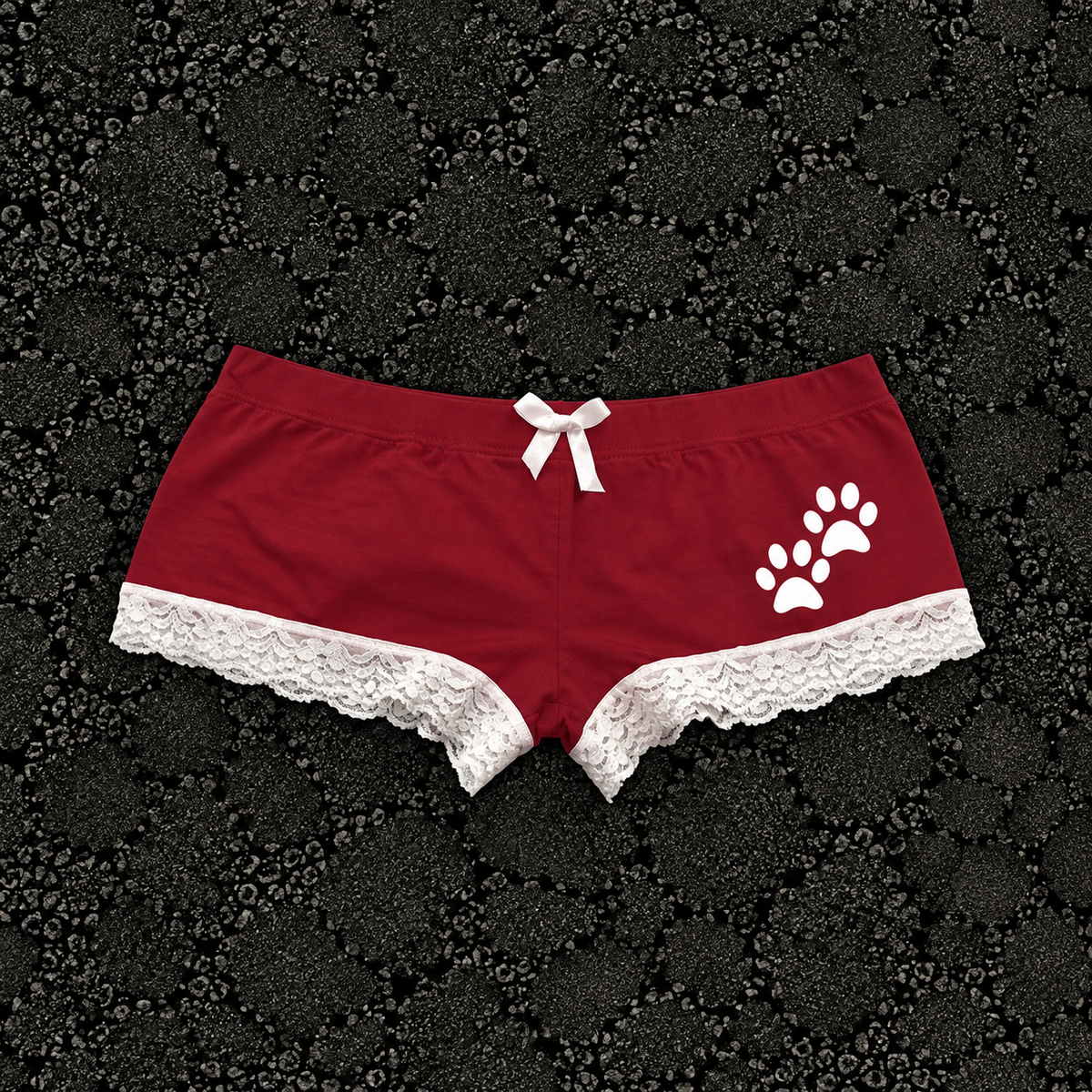 Paw Print Red Lace and Bow Shorts