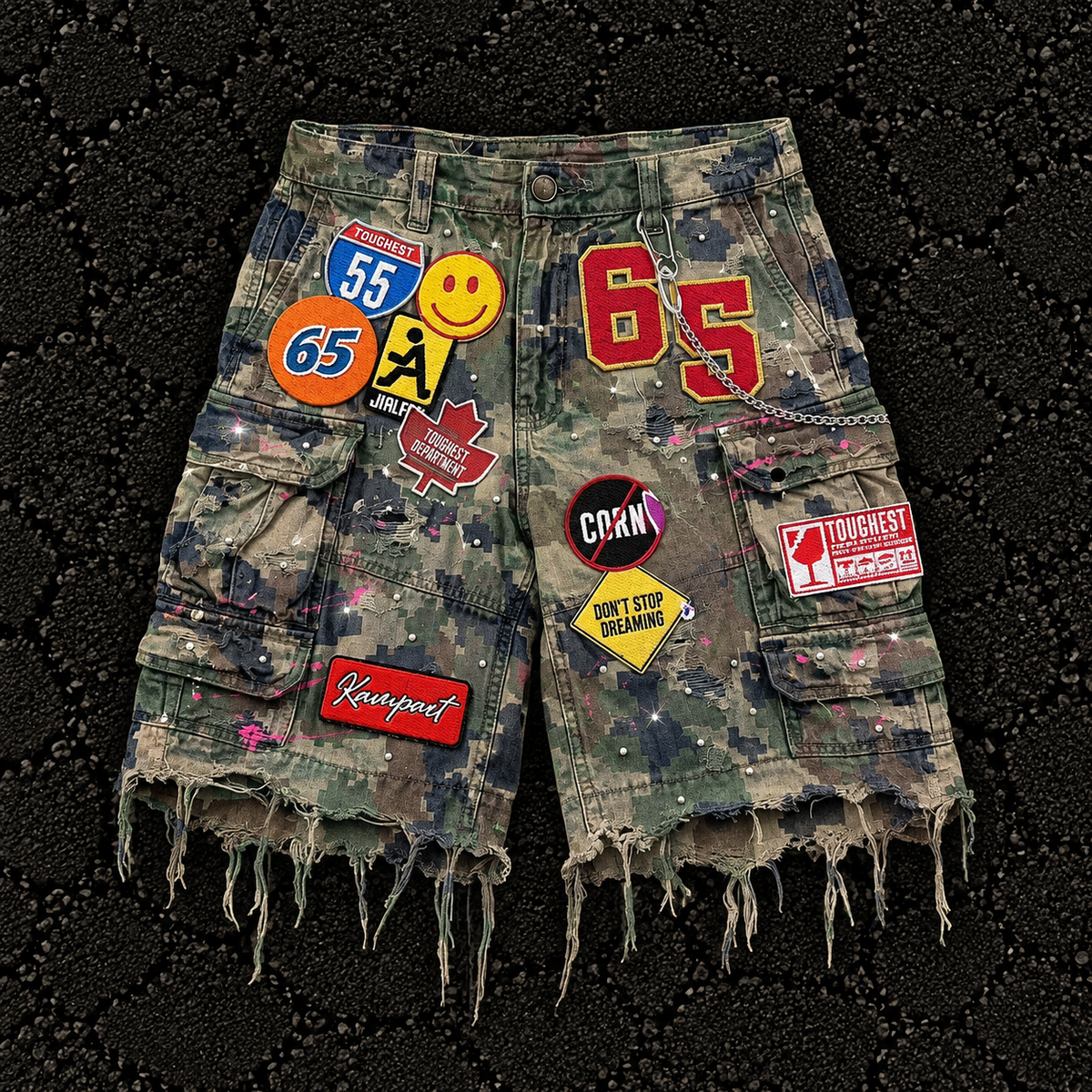 Rebel Patch Camo Shorts