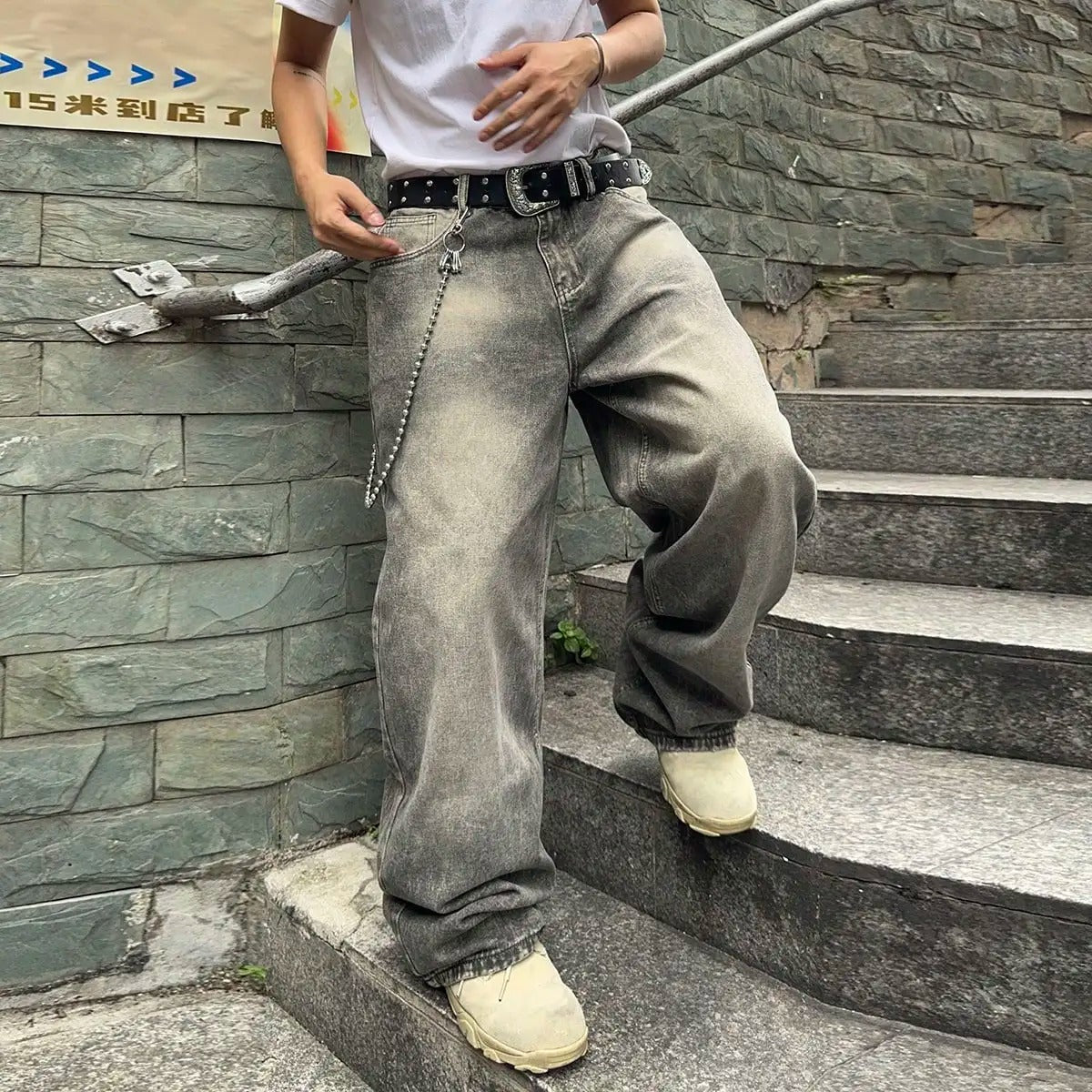 Ash Wash Grey Baggy Jeans
